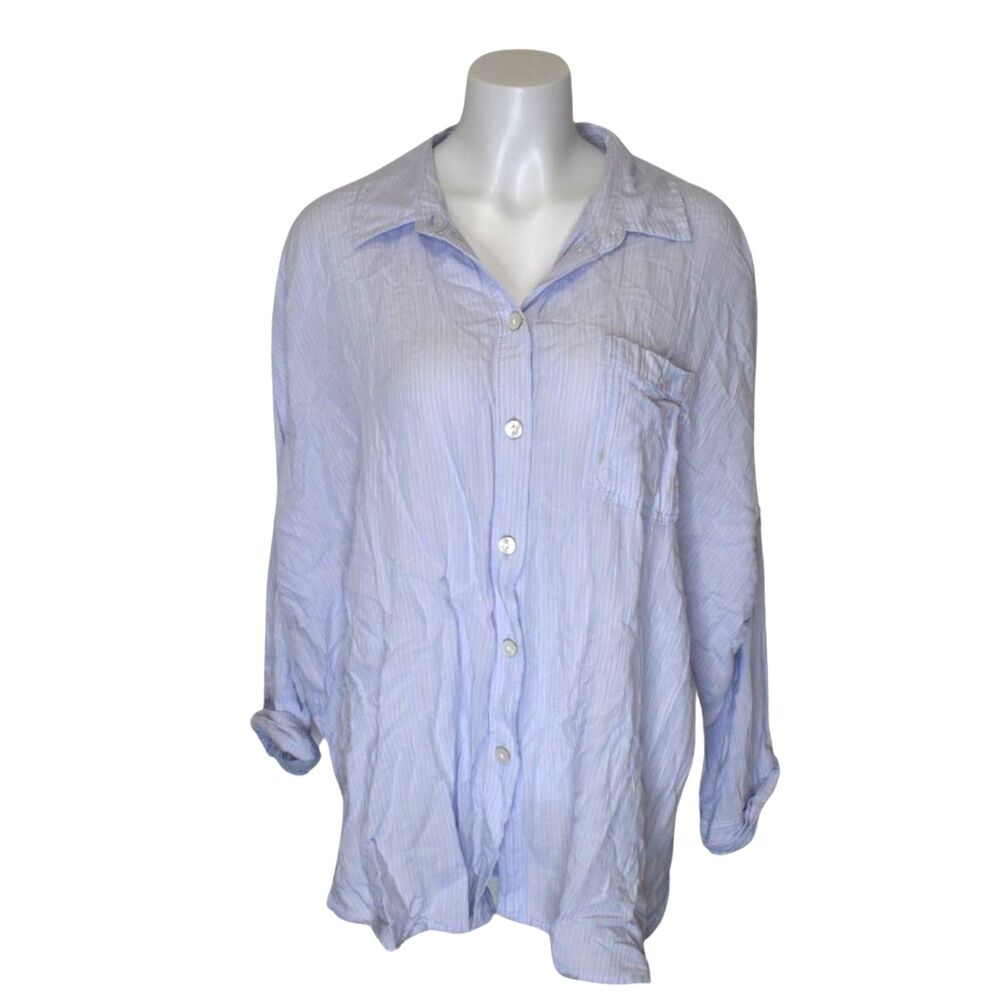 American Eagle Go Big Lightweight Oversized Button Up Shirt Pink Blue Medium